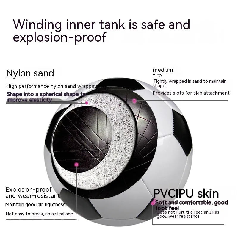 PVC machine-seam football in sizes 3, 4, 5 for training and competitive play