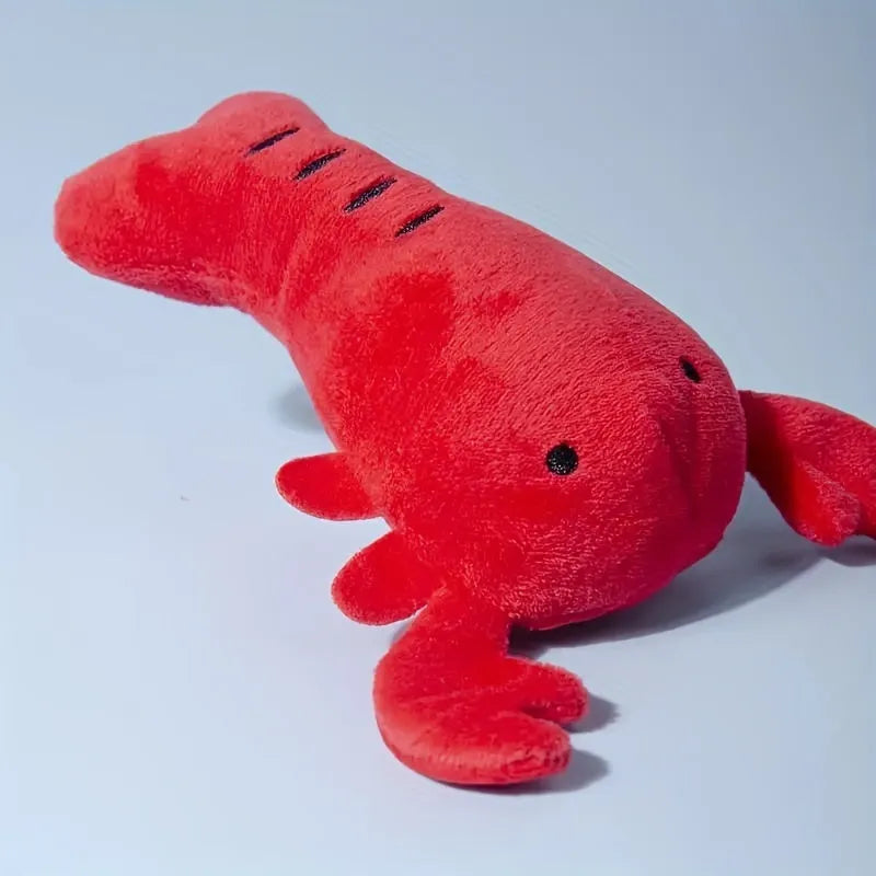 Red lobster-shaped squeaky dog toy for small to medium breeds