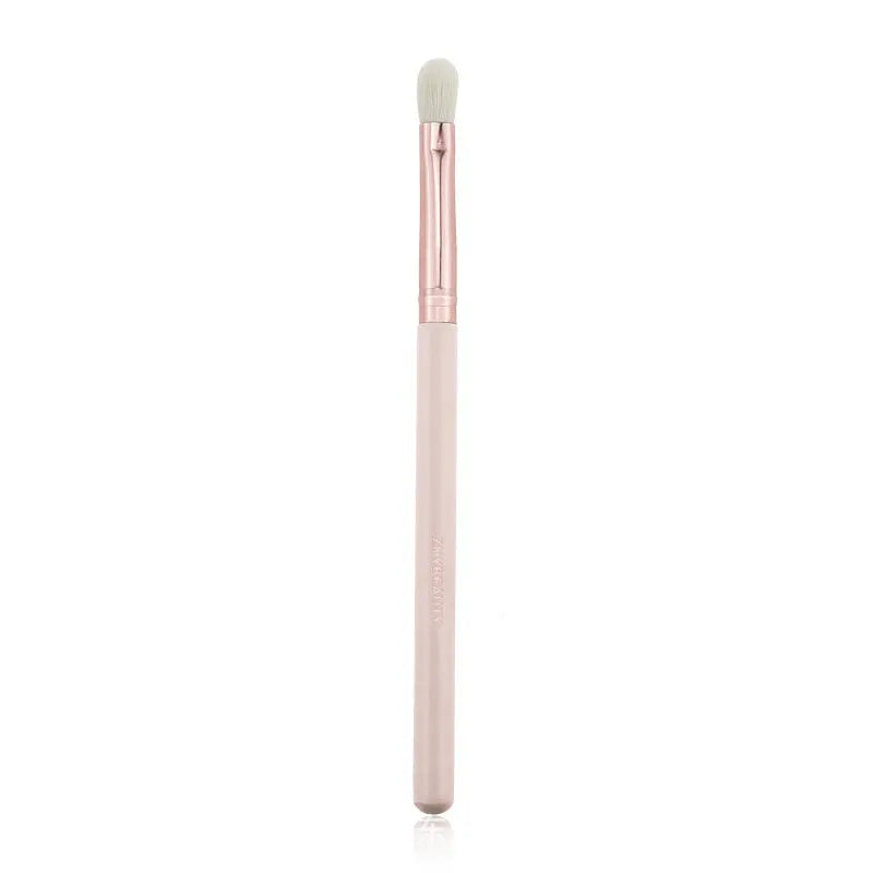 26 pink makeup brushes with wooden handles arranged in PU storage bag