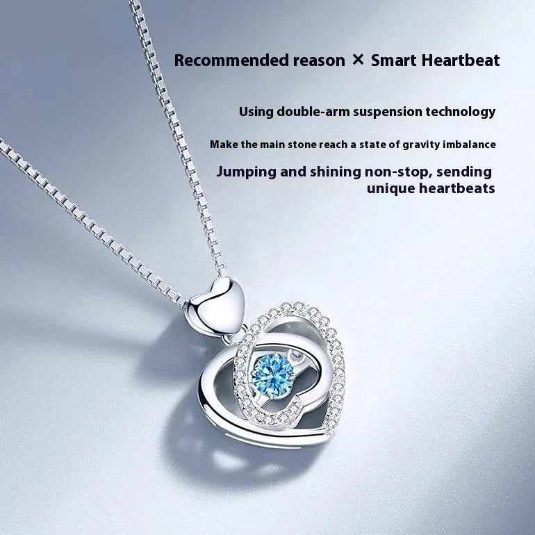 Blue diamond beating heart necklace and bracelet jewellery set with electroplated copper construction
