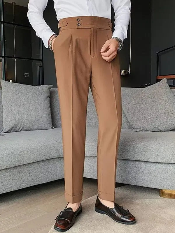 Autumn retro high waist straight casual trousers in cotton blend fabric, available in four pure colours