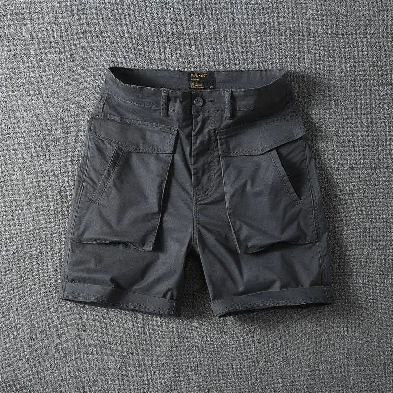 Men's straight cut cotton cargo shorts in army green with multiple pockets