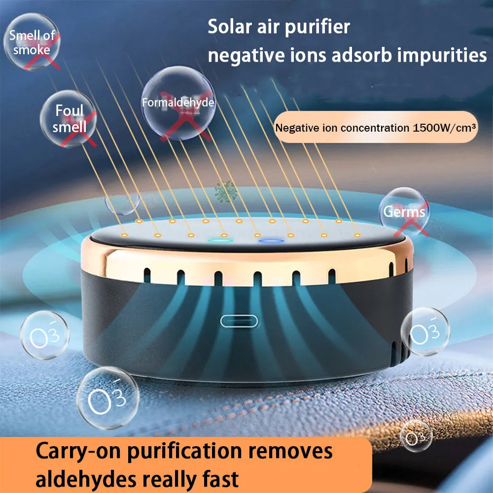Solar-powered car air humidifier mounted on vehicle air conditioning outlet in black colour