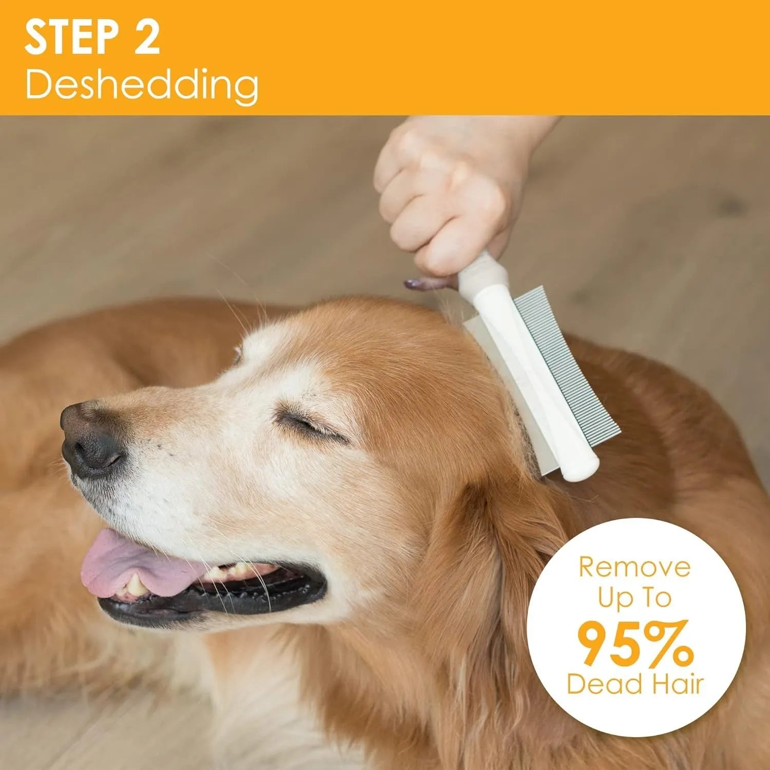 White double-sided pet grooming brush showing comb and deshedding sides, measuring 230mm