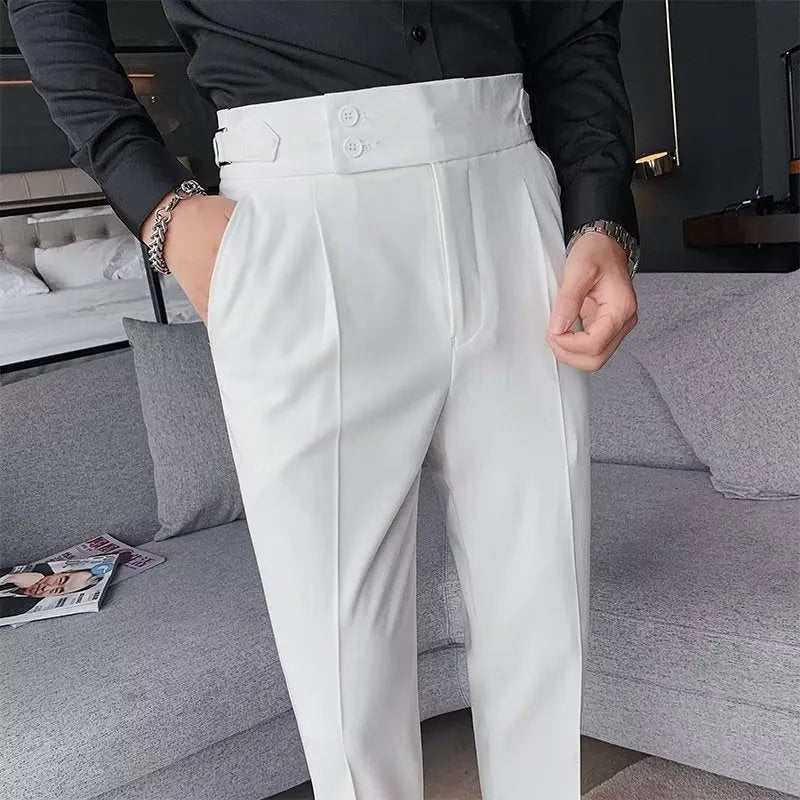 Autumn retro high waist straight casual trousers in cotton blend fabric, available in four pure colours