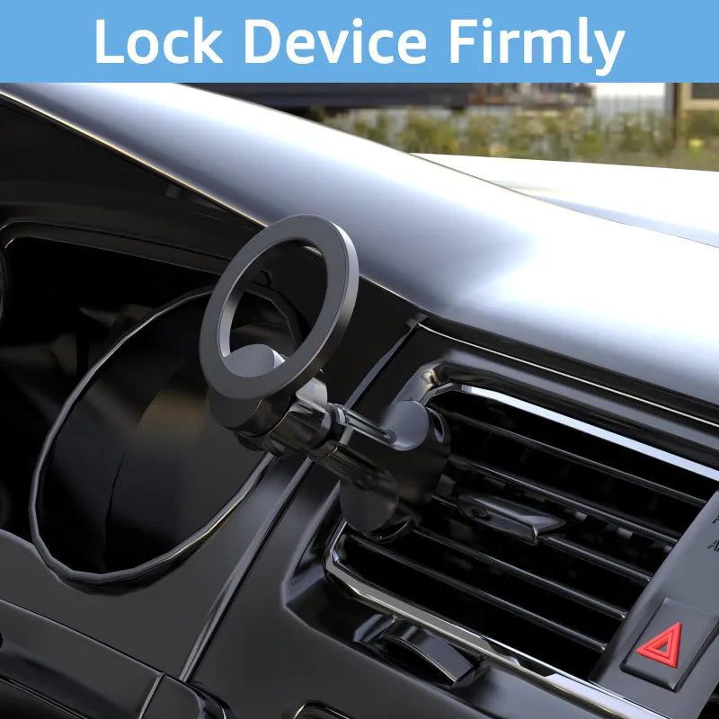 Black magnetic car air vent phone holder with O-ring bracket for mobile devices