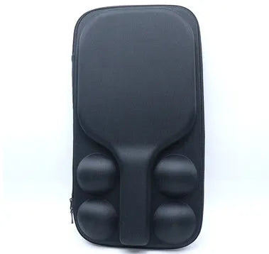 Black EVA pickleball shoulder bag with two straps, holding a racket and balls.