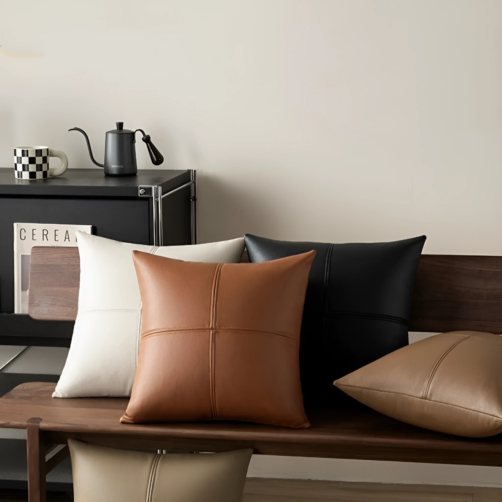 Soft cowhide leather pillow cover in solid colour with Nordic style design