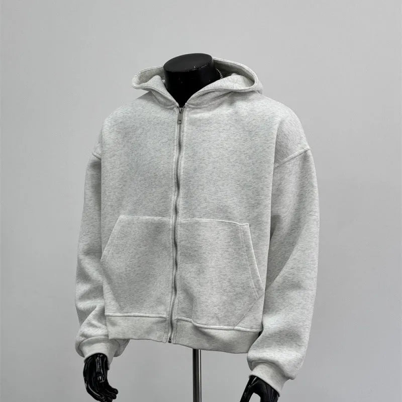 Men's schoolbag design hoodie jacket in light grey or black colours with Asian sizing options