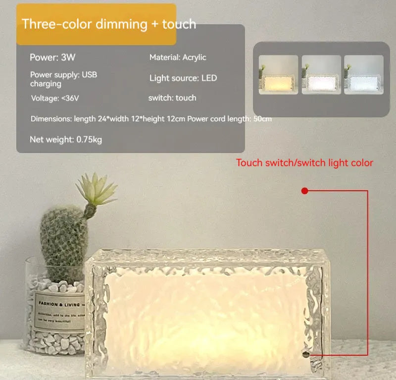 Clear acrylic ice cube shaped night lamp with colour changing LED lights