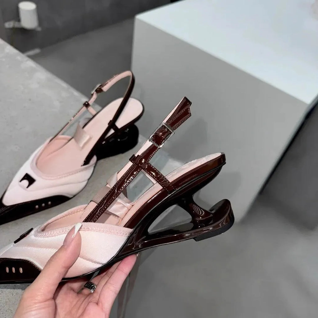 Women's black lace-up high heels with special-shaped root design showing cowhide upper and adjustable closure