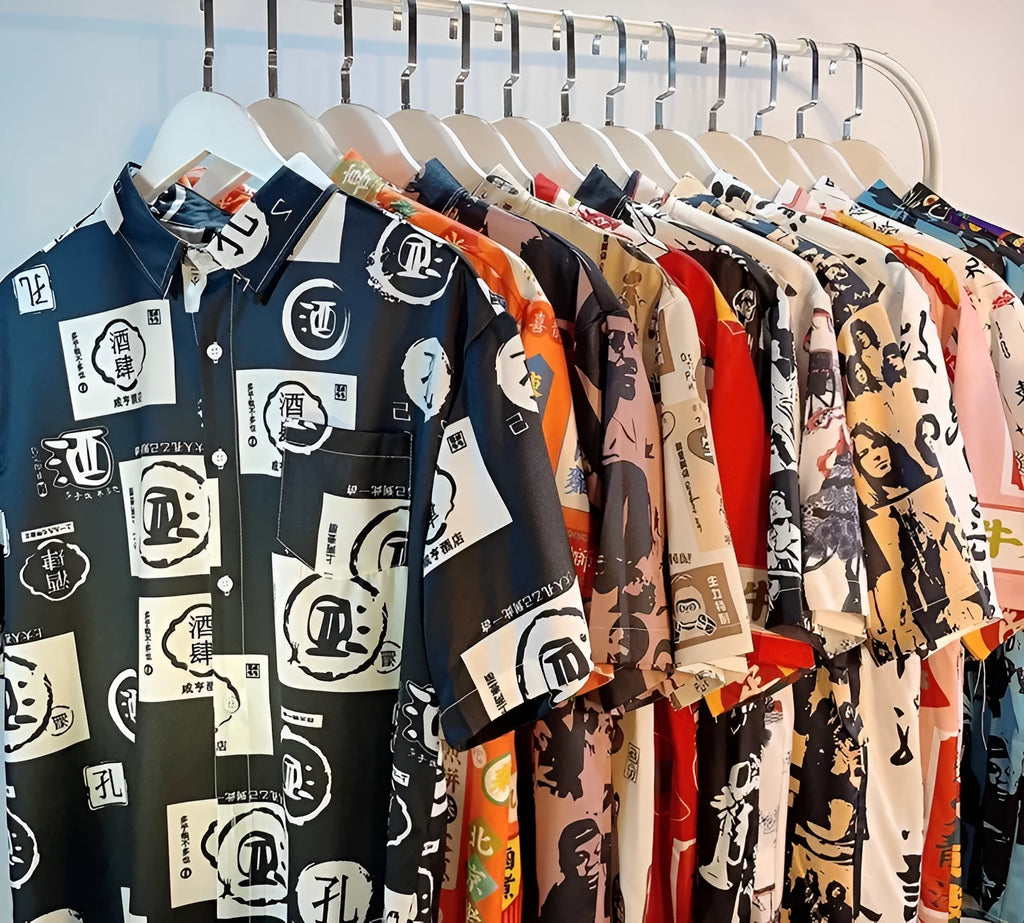 Printed floral pattern short sleeve shirt loose fit casual style