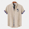 Casual linen short sleeve shirt with ocean fish pattern lapel in loose fit design