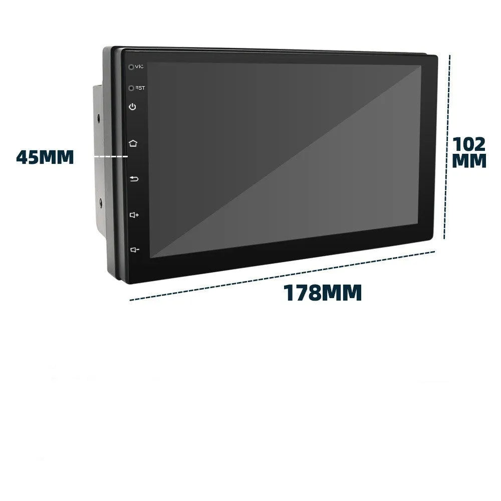 Black universal car MP5 player with 7-inch touchscreen for CarPlay and GPS navigation.