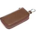 Men's genuine leather zipper multi-function car key holder in black, handmade cow split leather