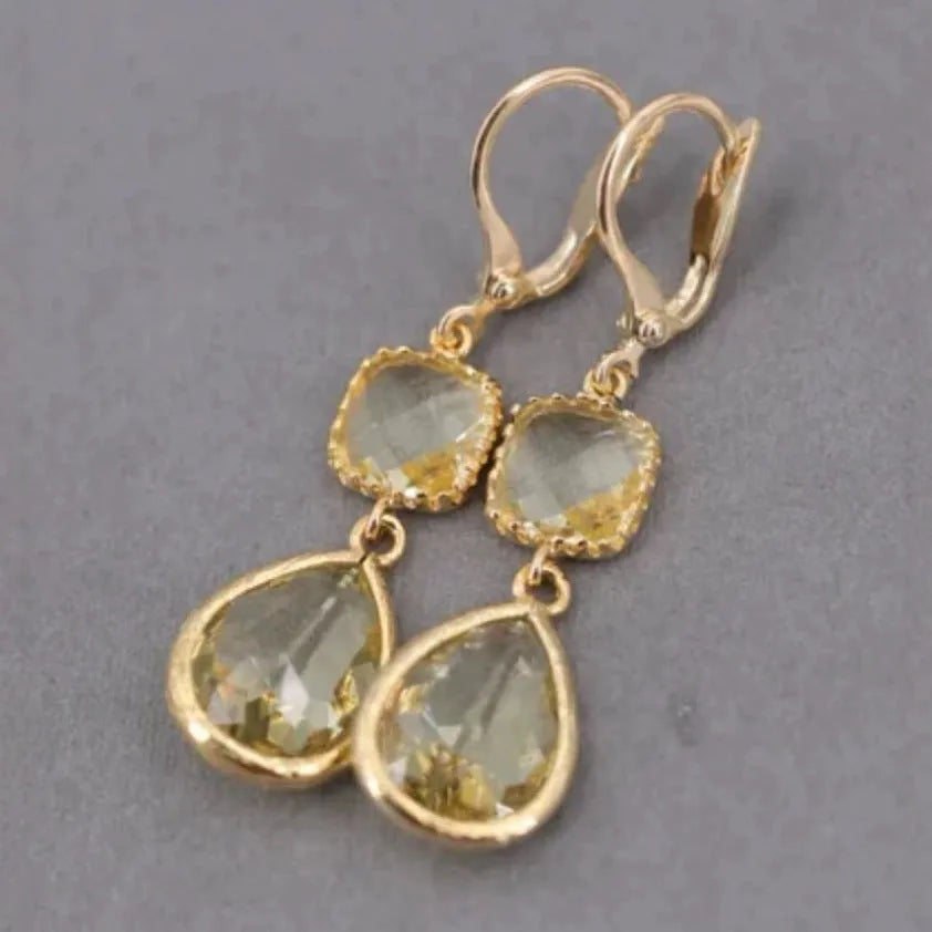 Gold retro geometric earrings with long fringe and water droplet design elements