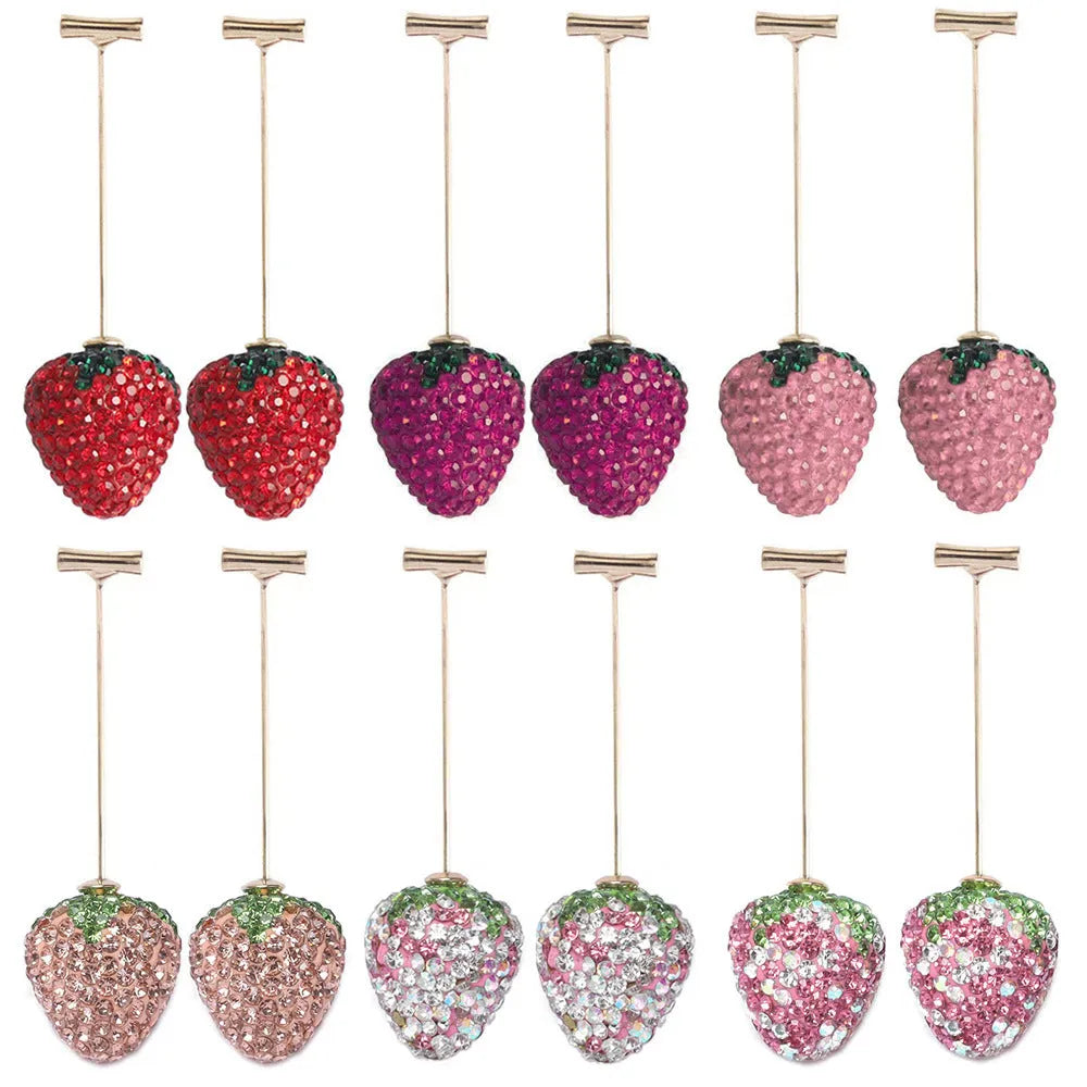 Geometric strawberry-shaped zinc alloy earrings in spot drill red finish.