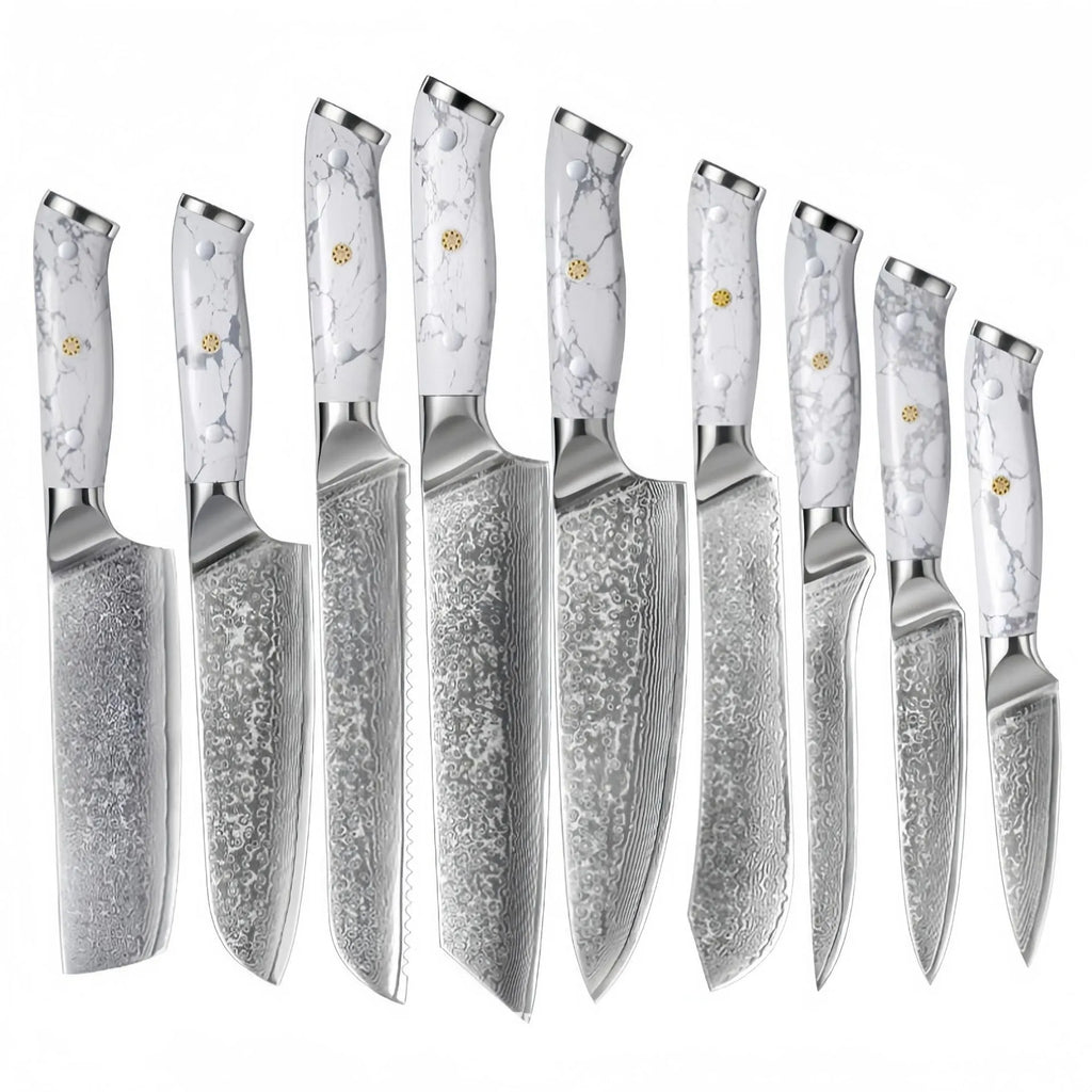 Damascus steel kitchen knife with 21cm VG10 blade and modern simple design