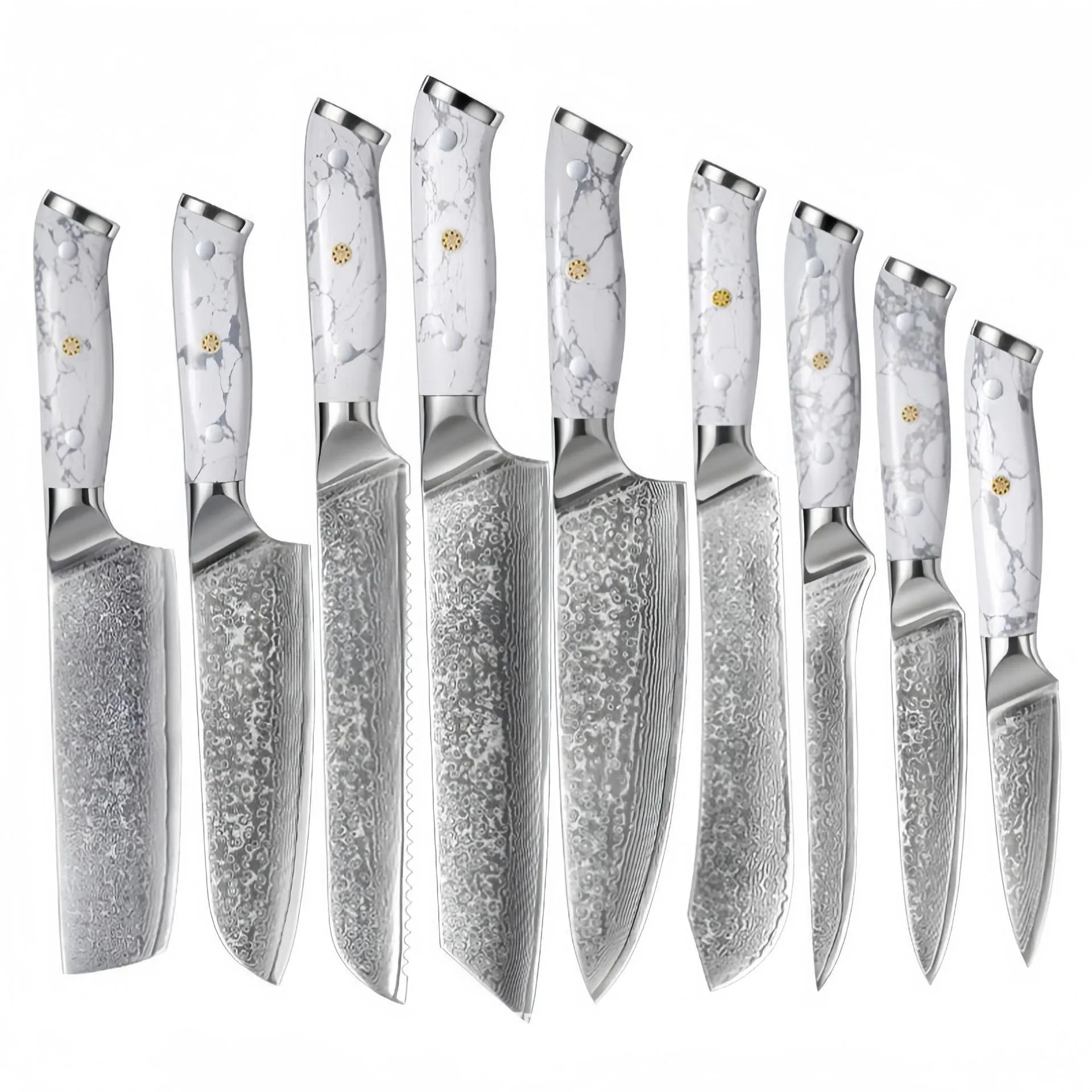 Damascus steel kitchen knife with 21cm VG10 blade and modern simple design