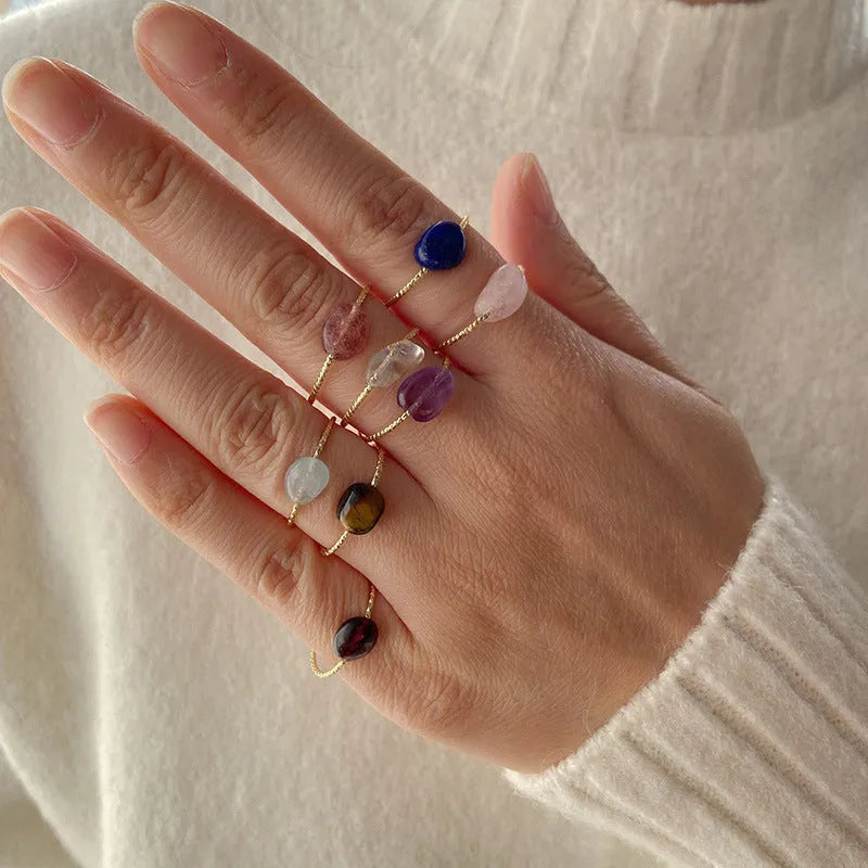 Women's geometric agate ring in an original design, showing one of eight coloured stone variants.