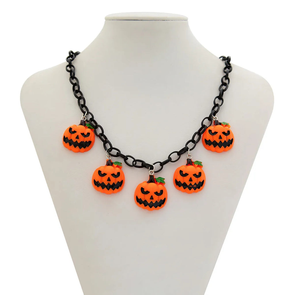 Halloween pumpkin ghost necklace with acrylic pendant and regular chain design