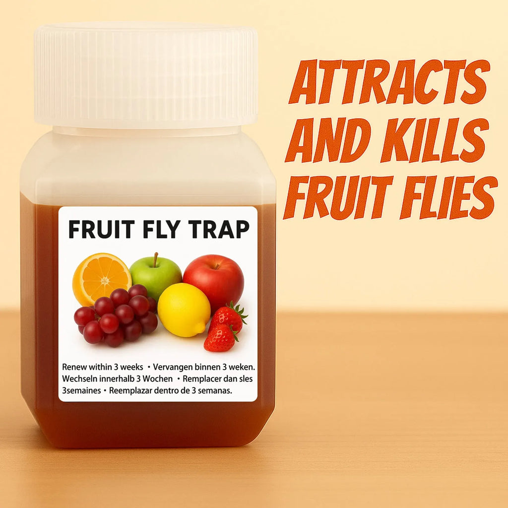 Bottle of SK003 fruit fly trapper bait liquid with funnel packaging option