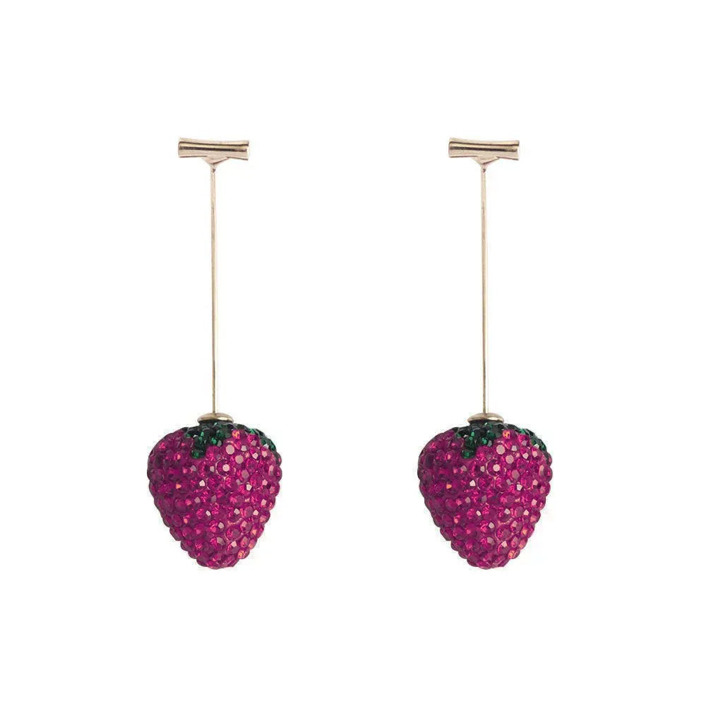Geometric strawberry-shaped zinc alloy earrings in spot drill red finish.