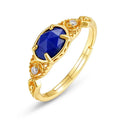 Geometric silver ring with elliptical lapis lazuli stone in Japanese style design