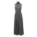 Grey slim-fit women's backless dress with half turtleneck and high waist