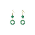 Pair of green Chinese style peace buckle geometric earrings with gold plating.