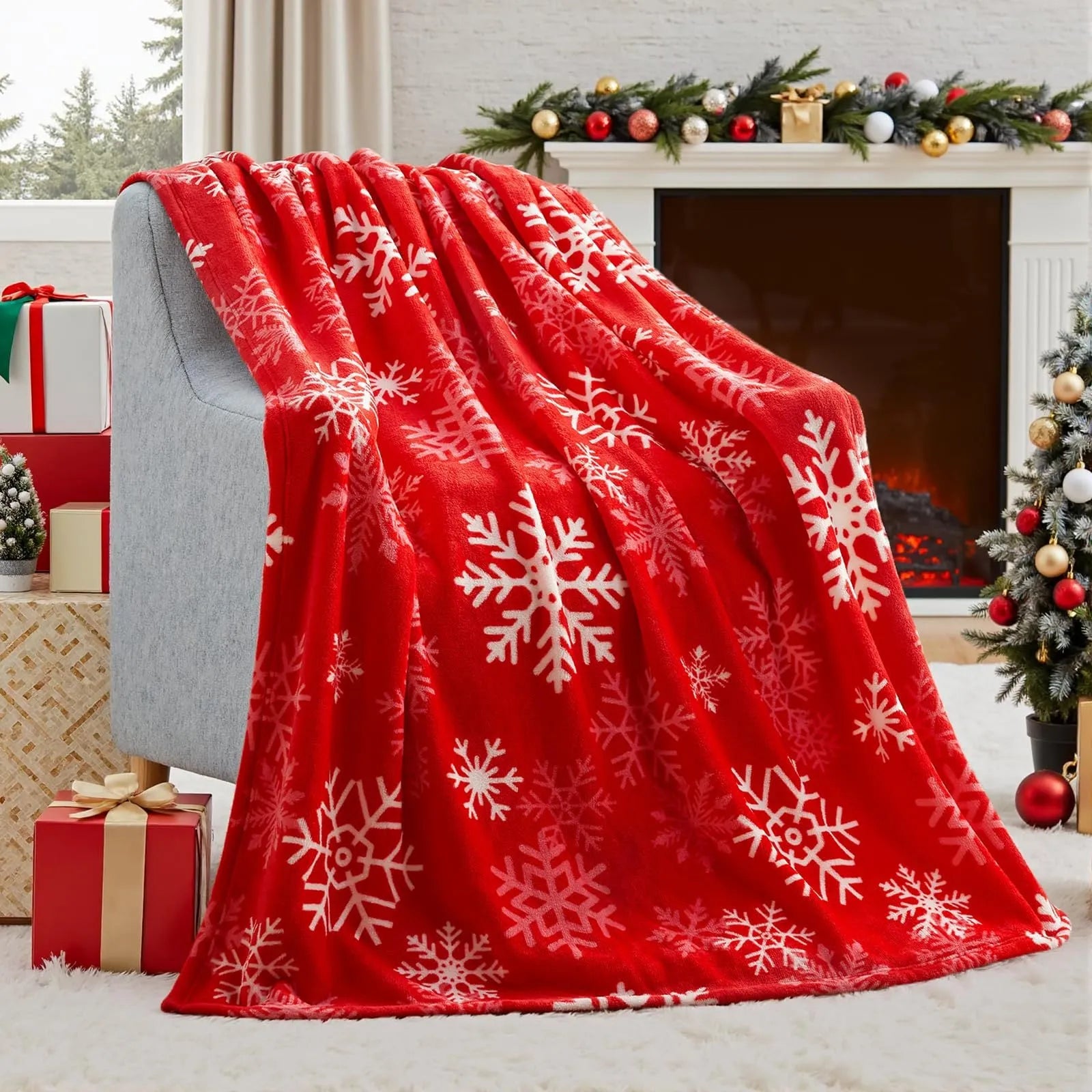 Soft flannel plush Christmas blanket in American style with multiple size options