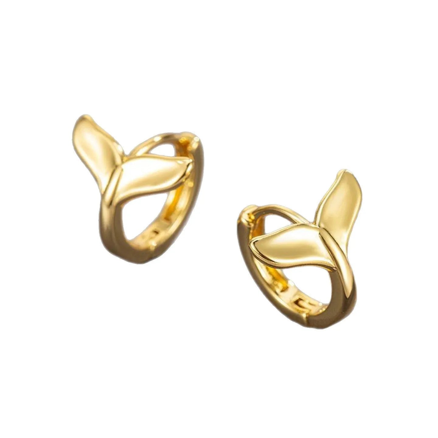 Women's fishtail design copper earrings with electroplated finish in white gold or yellow gold colour