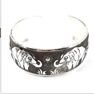 Ethnic carved open Miao pattern bracelet in alloy with Roman shape design