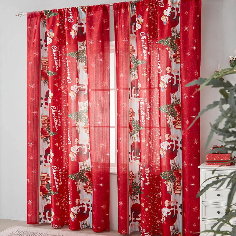 American style printed polyester shading curtain with Christmas pattern in red plaid design