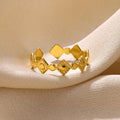 Gold diamond coloured geometric titanium steel ring for women in free size