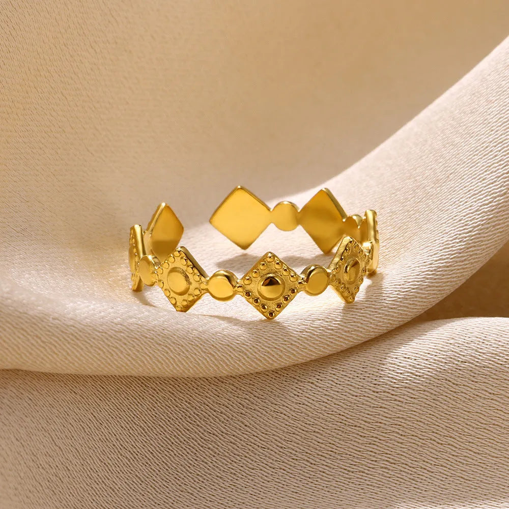 Gold diamond coloured geometric titanium steel ring for women in free size
