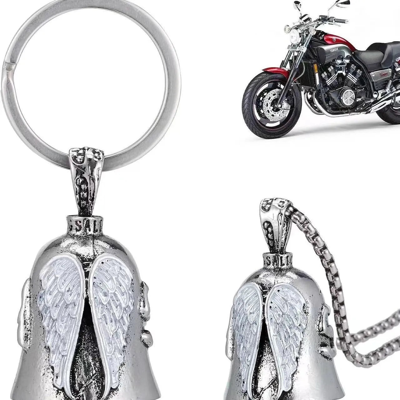 Vintage-style angel feather necklace and matching keychain with electroplated alloy finish