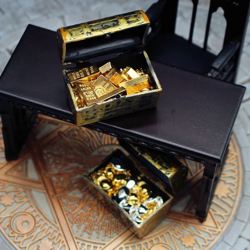 Alloy gold coin treasure box doll house accessories miniature model ornaments