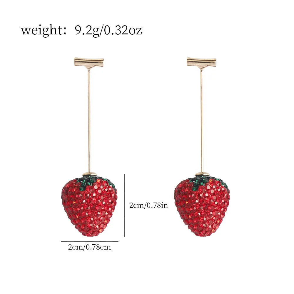 Geometric strawberry-shaped zinc alloy earrings in spot drill red finish.