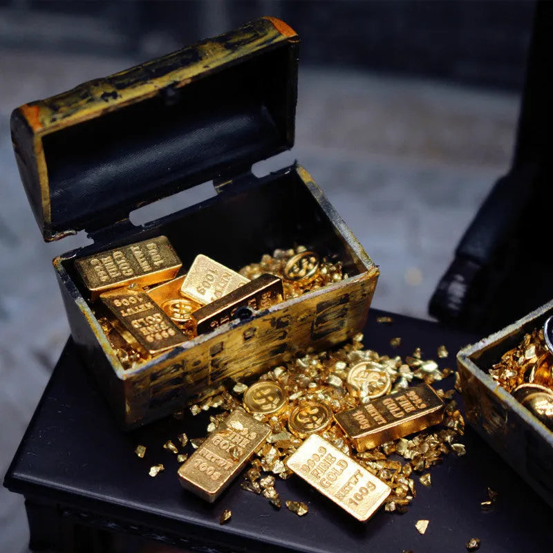 Alloy gold coin treasure box doll house accessories miniature model ornaments