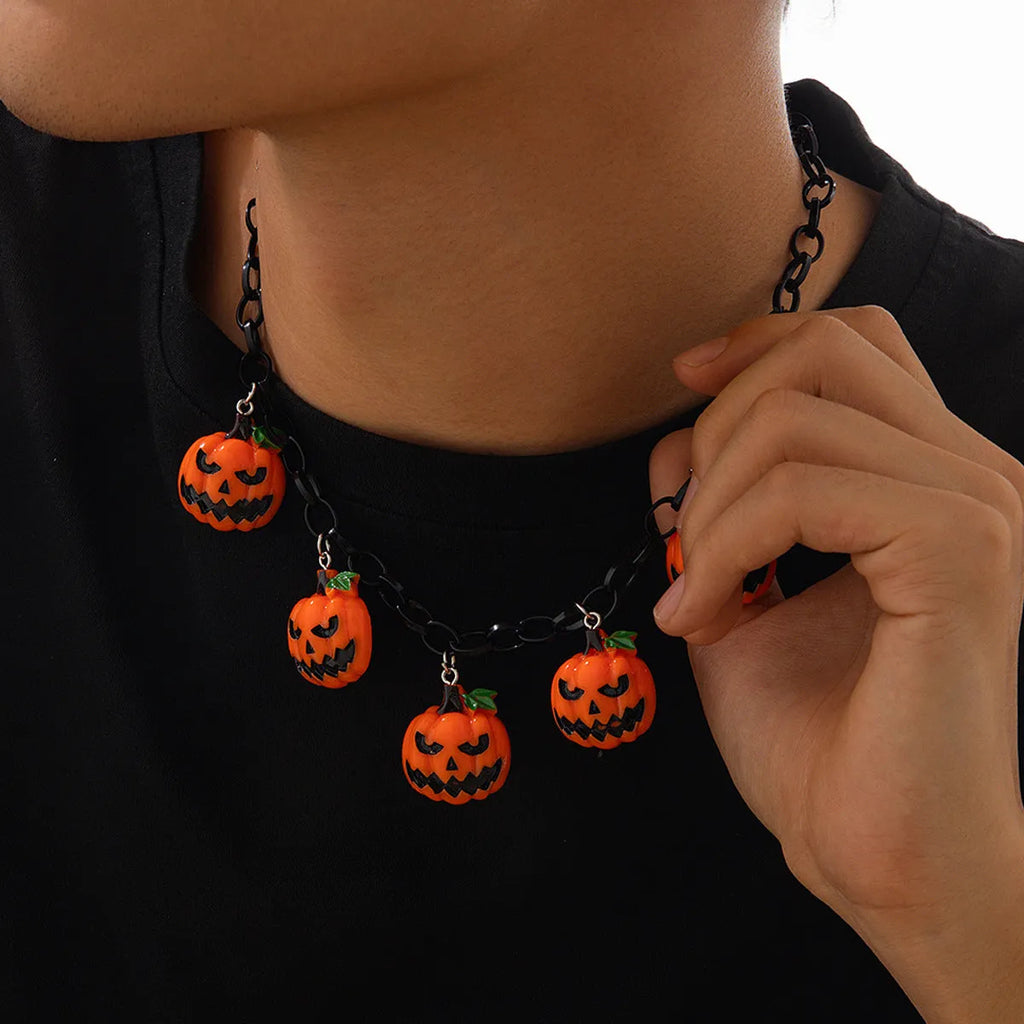 Halloween pumpkin ghost necklace with acrylic pendant and regular chain design