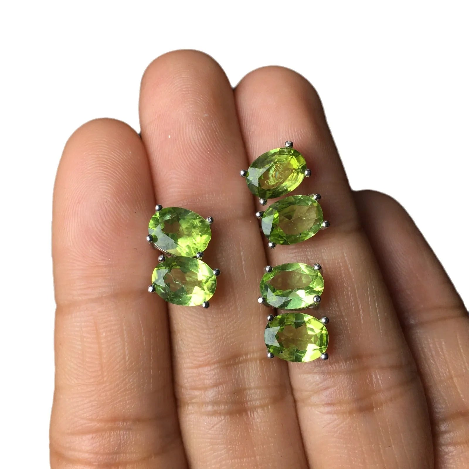 Grass green natural olivine faceted stud earrings with S925 silver posts.