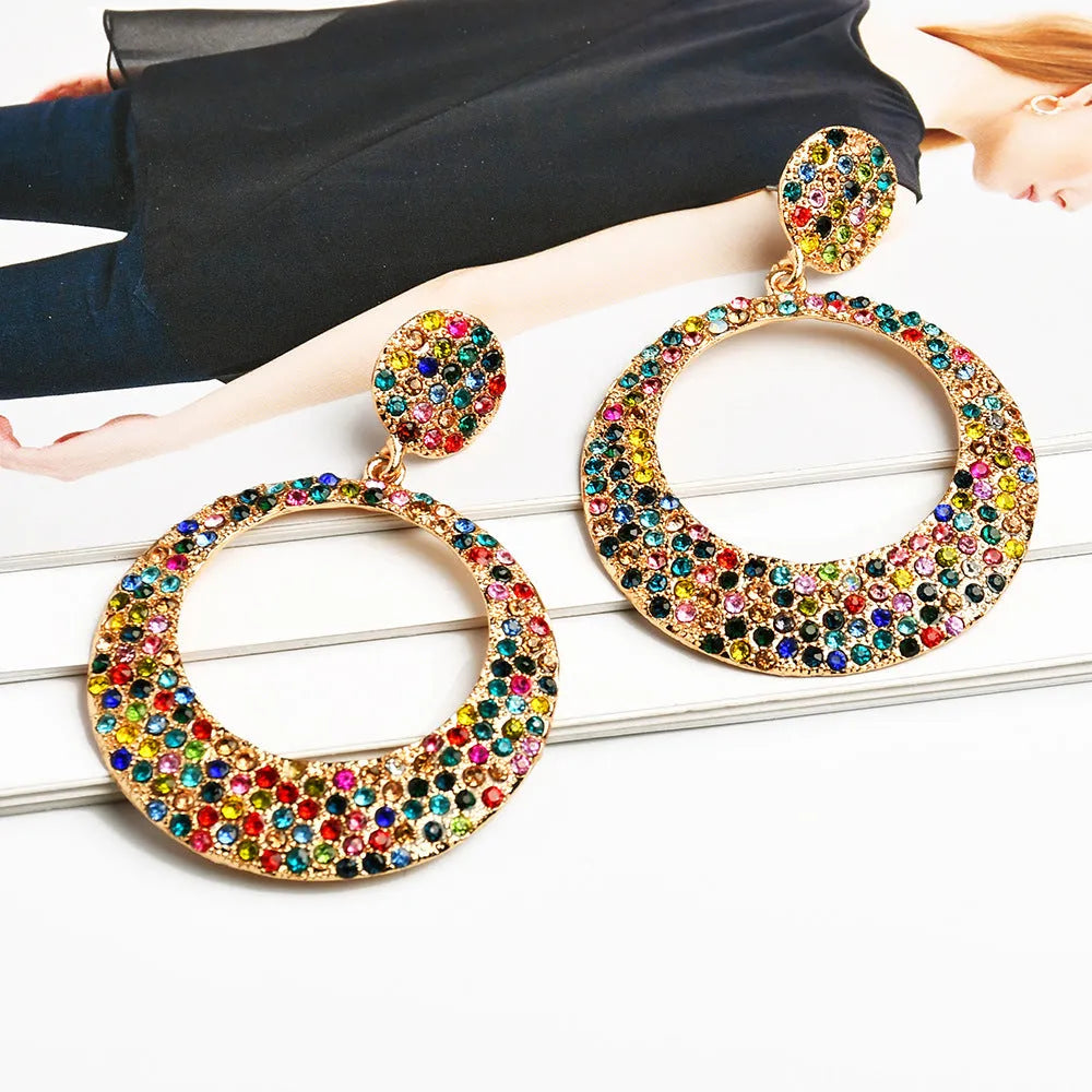 Cartoon style alloy earrings with large round colour pendants