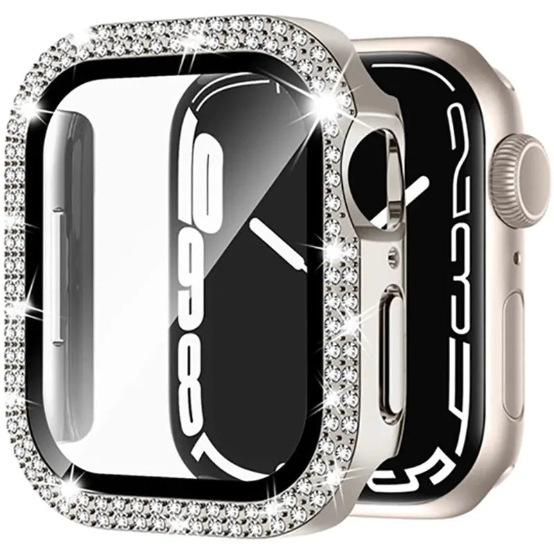 Apple Watch protective case with Double Diamond Glass screen protector in rose gold colour for a 44mm model.