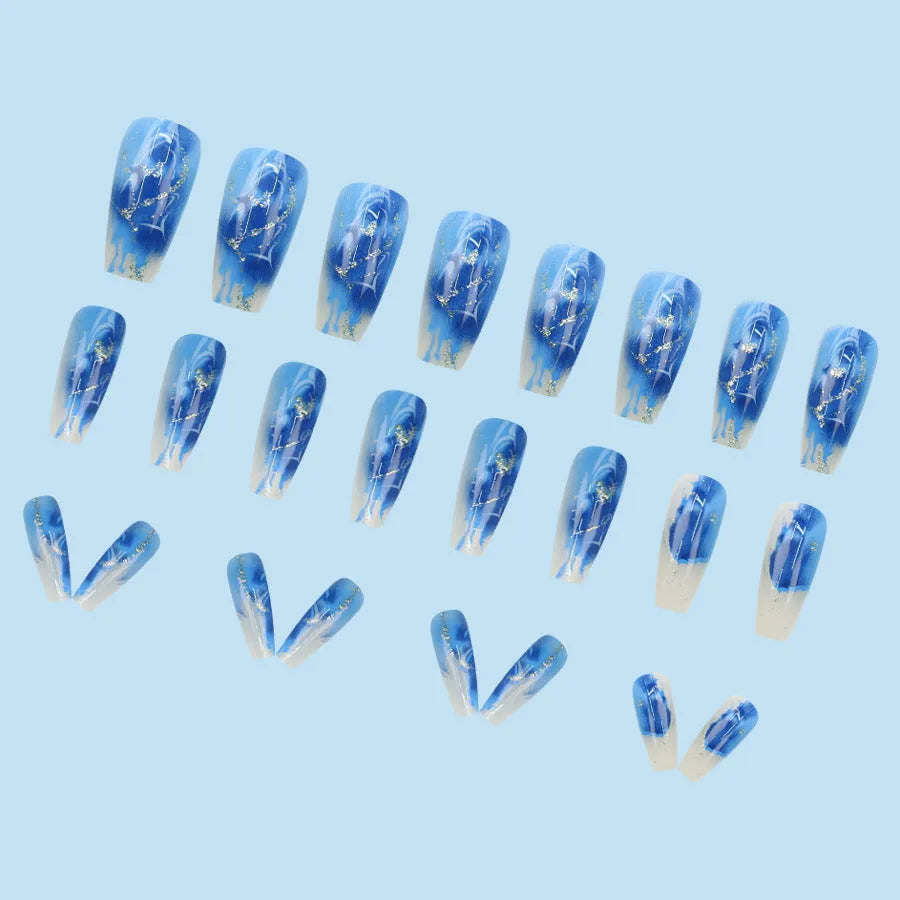 24-piece wearable nail patch set with glue, assorted floral, love and ballet designs