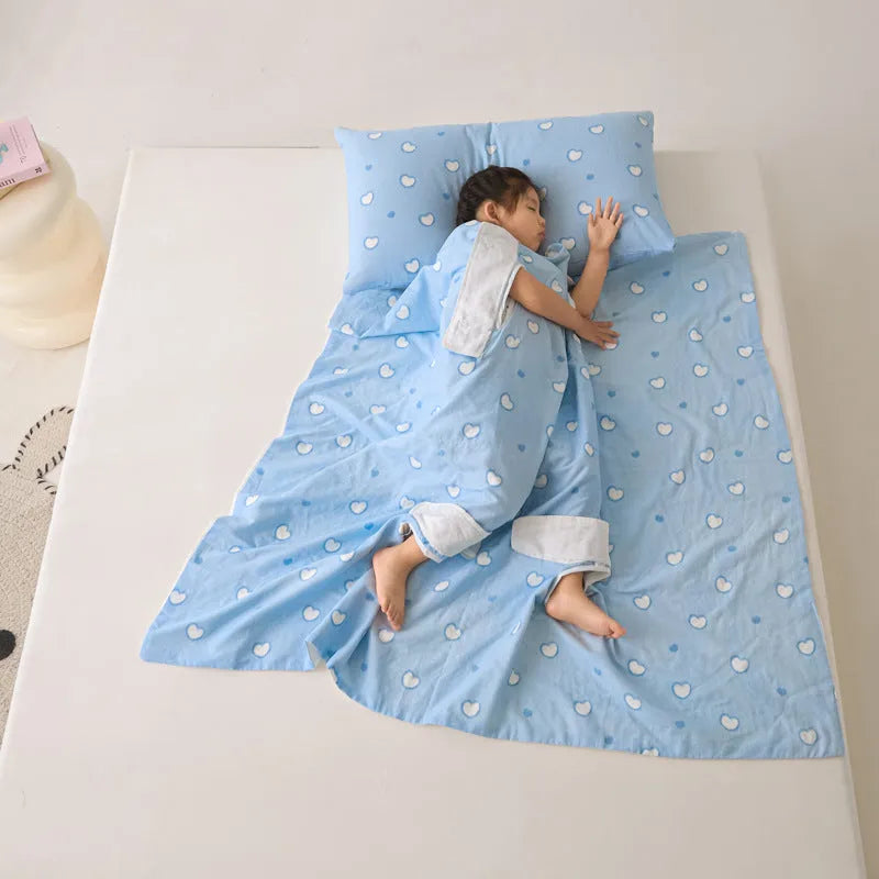 Anti-kick sleeping bag multifunctional cover blanket in summer bedding weight with decorative pattern