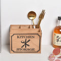 Wooden kitchen storage box with divider grid for knives forks chopsticks