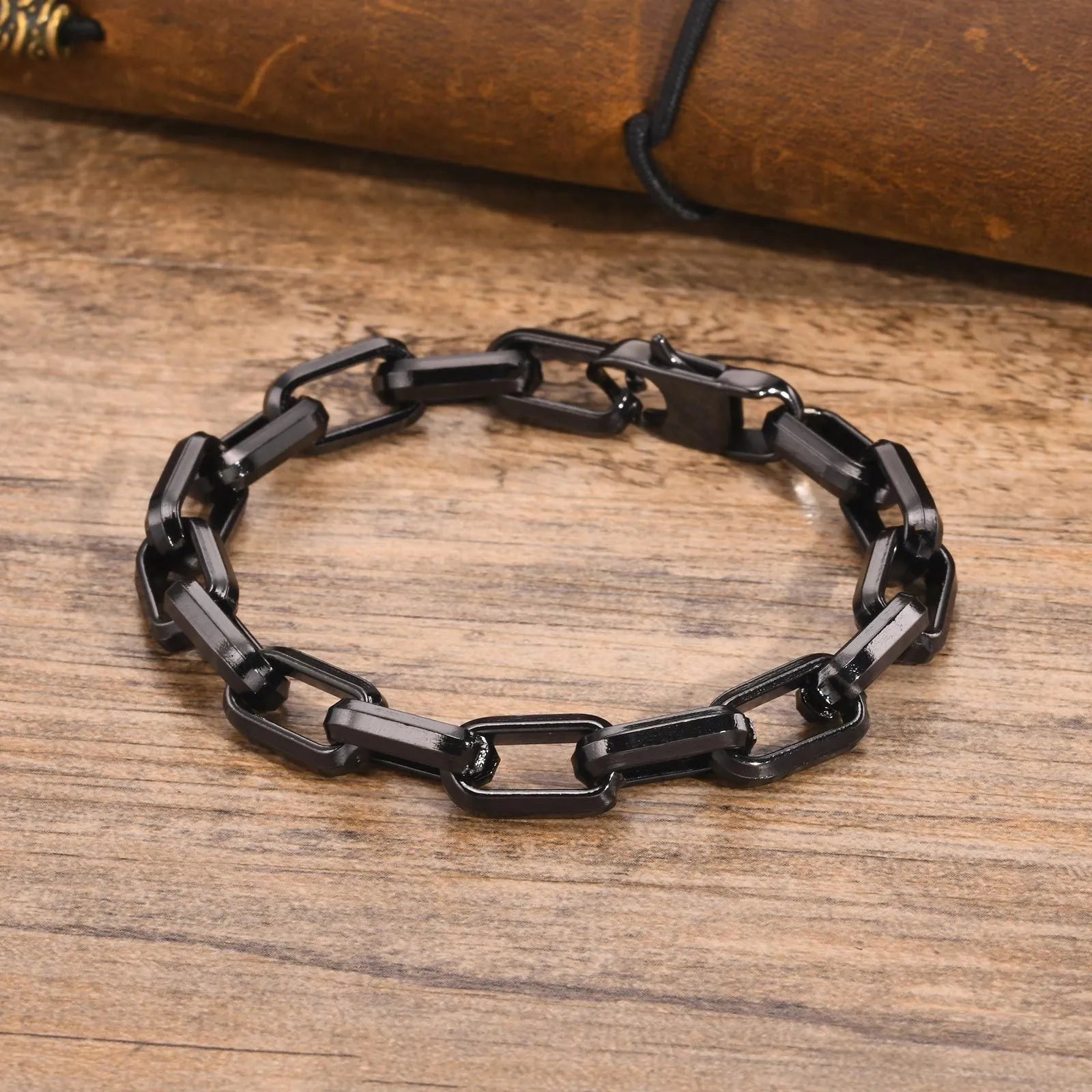 Men's titanium steel bracelet with simple square chain links in a choice of four colours.