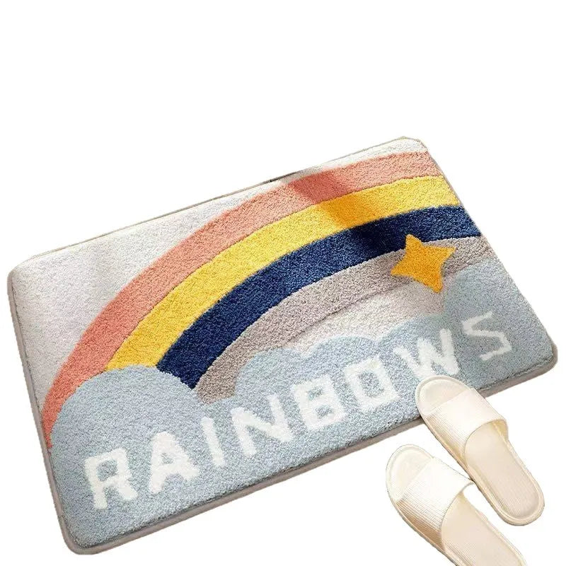 Rainbow pattern sky sea colour cashmere carpet floor mat with plastic bottom