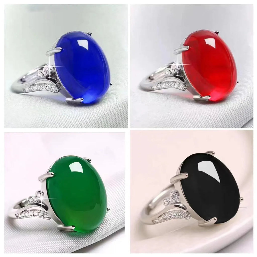 Adjustable geometric natural sapphire ring in alloy with multiple colour options
